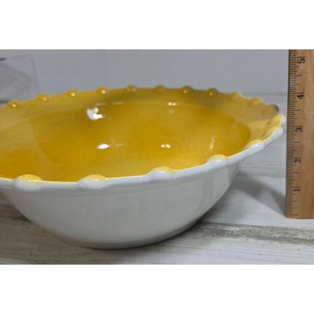 Ancora Italy Ceramic Serving Bowl Yellow Hobnail Dotted Pasta Salad 10.5